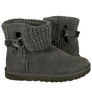 UGG Classic Solene Mini Knit Grey Suede Buckle Ankle Boots Womens Size 11